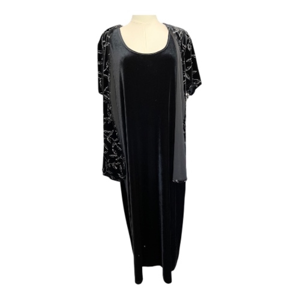 ✨ EUC KATHIE LEE COLLECTION Black Silver Metallic Velour Dress | Sz XL - Picture 3 of 12